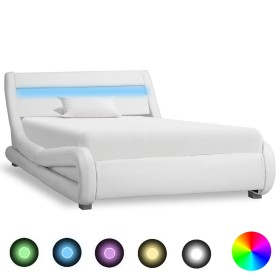 Estructura cama con LED cuero sintético blanco 100x200 cm