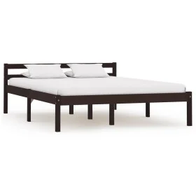 Dark brown solid pine wood bed frame 140x200 cm by vidaXL, Beds and slatted bases - Ref: Foro24-283205, Price: 130,24 €, Disc...