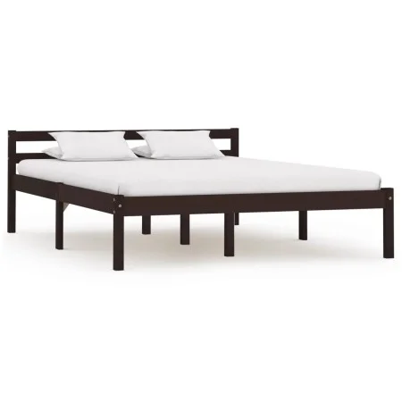 Dark brown solid pine wood bed frame 140x200 cm by vidaXL, Beds and slatted bases - Ref: Foro24-283205, Price: 130,24 €, Disc...