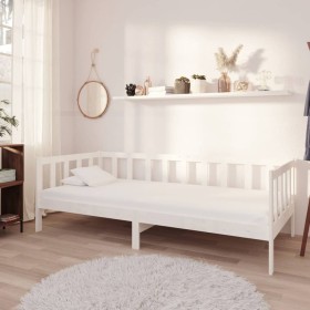 Sofá cama con colchón madera de pino maciza blanco 90x200 cm