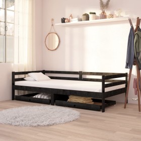 Sofá cama con cajones madera de pino maciza negro 