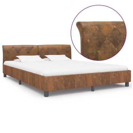 Estructura de cama de piel de ante artificial marrón 160x200 cm de vidaXL, Camas y somieres - Ref: Foro24-284892, Precio: 209...