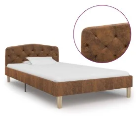 Brown artificial suede leather bed frame 90x200 cm by vidaXL, Beds and slatted bases - Ref: Foro24-284936, Price: 142,08 €, D...