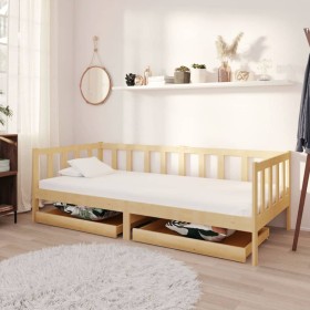 Sofá cama con cajones madera de pino maciza 90x200 cm