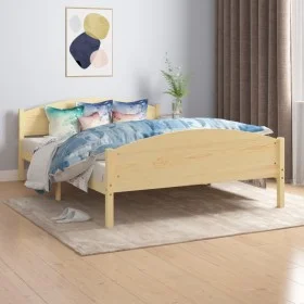 Solid pine wood bed frame 140x200 cm by vidaXL, Beds and slatted bases - Ref: Foro24-322029, Price: 122,31 €, Discount: %