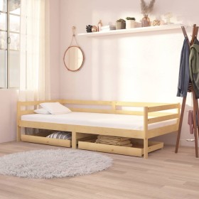 Sofá cama con cajones madera de pino maciza 90x200 cm