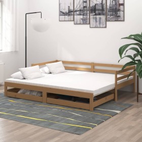 Sofá cama extraíble madera maciza de pino miel 2x(90x200) cm