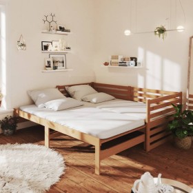Sofá cama extraíble madera maciza de pino miel 2x(90x200) cm