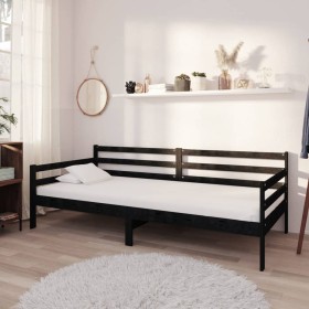 Sofá cama con colchón madera de pino maciza negro 90x200 cm