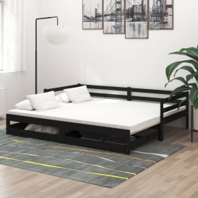 Sofá cama extraíble madera maciza de pino negro 2x