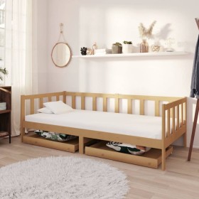 Sofá cama con cajones madera pino maciza miel 90x200 cm