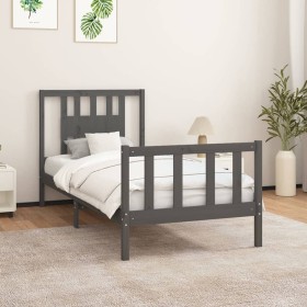 Estructura de cama con cabecero madera de pino gris 90x200 cm