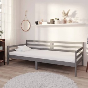 Sofá cama con colchón madera de pino maciza gris 90x200 cm