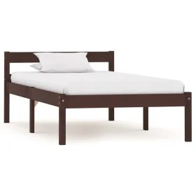 Dark brown solid pine wood bed frame 100x200 cm by vidaXL, Beds and slatted bases - Ref: Foro24-283203, Price: 60,12 €, Disco...