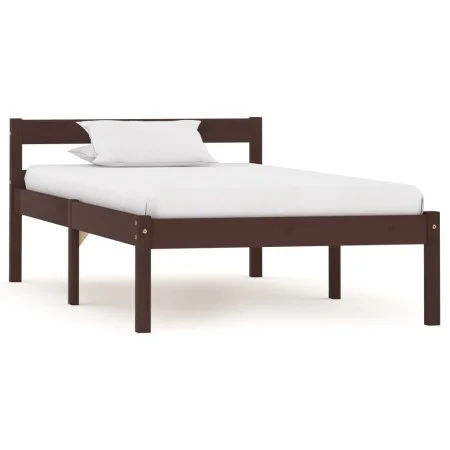 Dark brown solid pine wood bed frame 100x200 cm by vidaXL, Beds and slatted bases - Ref: Foro24-283203, Price: 60,65 €, Disco...