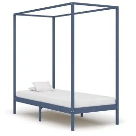 Gray pine solid wood canopy bed frame 90x200 cm by vidaXL, Beds and slatted bases - Ref: Foro24-283274, Price: 100,31 €, Disc...