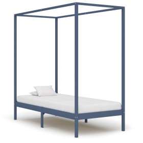 Himmelbettgestell aus massivem, grauem Kiefernholz, 90 x 200 cm von vidaXL, Betten und Lattenroste - Ref: Foro24-283274, Prei...