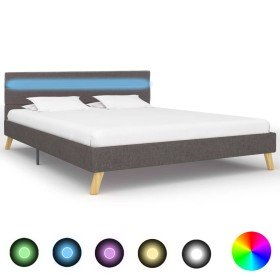 Estructura de cama con LED de tela gris claro 160x