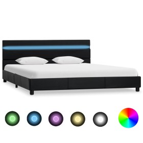 Estructura de cama con LED cuero sintético negro 160x200 cm