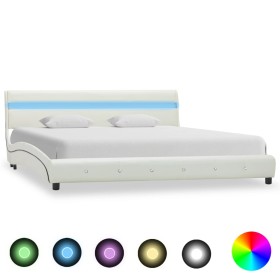 Estructura de cama con LED de cuero sintético blanco 180x200 cm