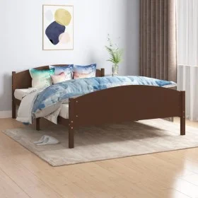 Dark brown solid pine wood bed frame 160x200 cm by vidaXL, Beds and slatted bases - Ref: Foro24-322045, Price: 113,57 €, Disc...