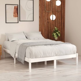 Estructura de cama de madera maciza blanca 135x190 cm