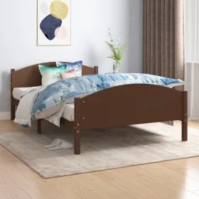Dark brown solid pine wood bed frame 120x200 cm by vidaXL, Beds and slatted bases - Ref: Foro24-322043, Price: 135,34 €, Disc...