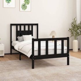 Estructura de cama con cabecero madera de pino negra 90x200 cm