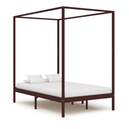 Cama con dosel madera maciza de pino marrón oscuro 120x200 cm de vidaXL, Camas y somieres - Ref: Foro24-283270, Precio: 186,7...