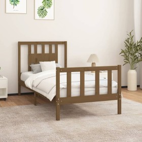 Estructura cama con cabecero madera pino marrón miel 100x200 cm