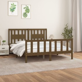 Estructura cama con cabecero madera pino marrón miel 160x200 cm