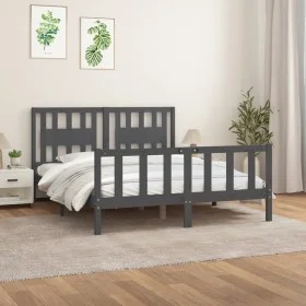 Gray pine wood bed frame with headboard 150x200cm by vidaXL, Beds and slatted bases - Ref: Foro24-3188173, Price: 160,05 €, D...
