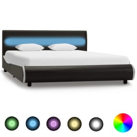 Estructura cama y LED cuero sintético gris antraci
