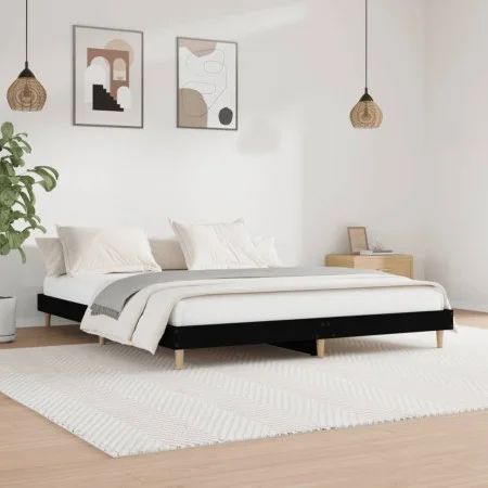 Black engineered wood bed frame 200x200 cm by vidaXL, Beds and slatted bases - Ref: Foro24-832006, Price: 132,46 €, Discount: %