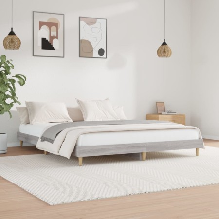 Sonoma gray engineered wood bed frame 200x200 cm by vidaXL, Beds and slatted bases - Ref: Foro24-832011, Price: 111,34 €, Dis...