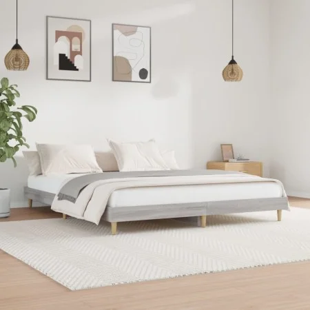 Sonoma gray engineered wood bed frame 200x200 cm by vidaXL, Beds and slatted bases - Ref: Foro24-832011, Price: 109,94 €, Dis...