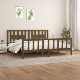 Estructura cama con cabecero madera pino marrón miel 200x200 cm