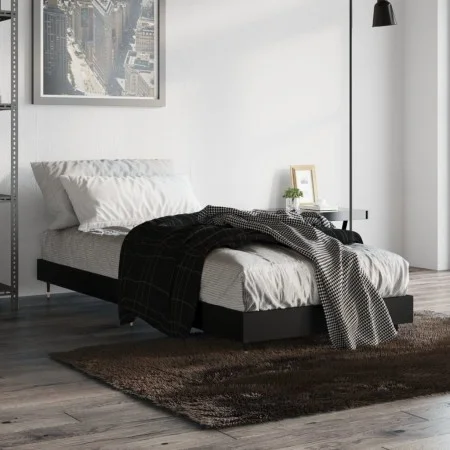 Black engineered wood bed frame 75x190 cm by vidaXL, Beds and slatted bases - Ref: Foro24-832206, Price: 88,45 €, Discount: %