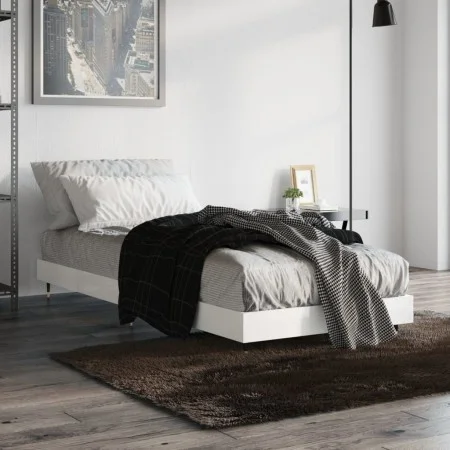 Estructura de cama madera de ingeniería blanco brillo 75x190 cm de vidaXL, Camas y somieres - Ref: Foro24-832207, Precio: 94,...