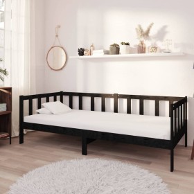Sofá cama con colchón madera de pino maciza negro 90x200 cm