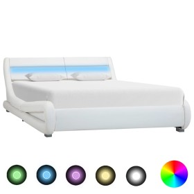 Estructura de cama con LED cuero sintético blanco 140x200 cm
