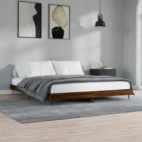 Oak brown engineered wood bed frame 200x200 cm by vidaXL, Beds and slatted bases - Ref: Foro24-832220, Price: 124,45 €, Disco...