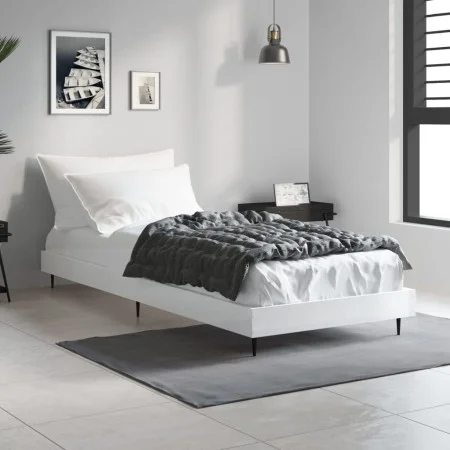 Glossy white engineered wood bed frame 75x190 cm by vidaXL, Beds and slatted bases - Ref: Foro24-832311, Price: 83,54 €, Disc...