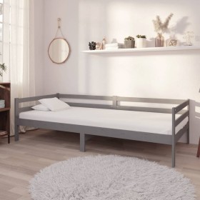 Sofá cama con colchón madera de pino maciza gris 90x200 cm