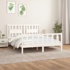 Bed frame with white pine wood headboard 160x200 cm by vidaXL, Beds and slatted bases - Ref: Foro24-3188177, Price: 149,68 €,...