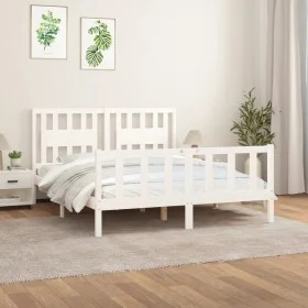 Bed frame with white pine wood headboard 160x200 cm by vidaXL, Beds and slatted bases - Ref: Foro24-3188177, Price: 147,74 €,...