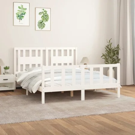 Bed frame with white pine wood headboard 160x200 cm by vidaXL, Beds and slatted bases - Ref: Foro24-3188177, Price: 147,74 €,...