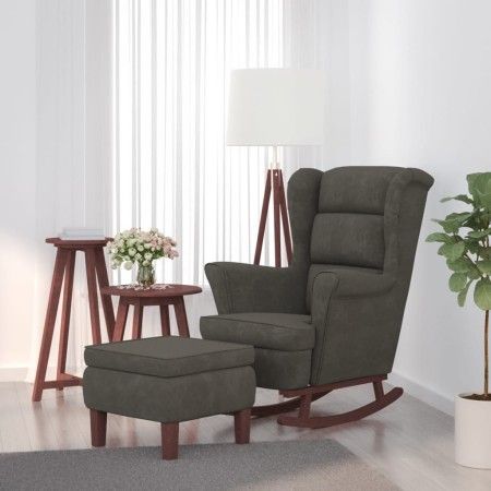 Schaukelstuhl mit Holzbeinen und dunkelgrauem Samthocker von vidaXL, Schaukelstühle - Ref: Foro24-3121231, Preis: 291,84 €, R...