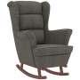 Sillón mecedora patas madera y taburete terciopelo gris oscuro