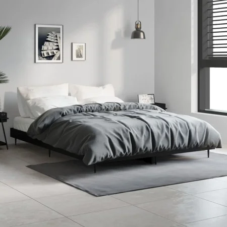 Schwarzer Bettrahmen aus Holzwerkstoff, 140 x 190 cm von vidaXL, Betten und Lattenroste - Ref: Foro24-832278, Preis: 104,99 €...